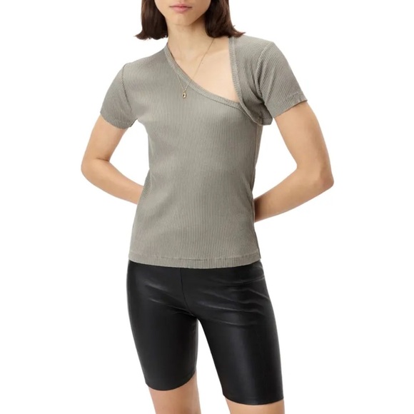 JOHN ELLIOTT Asymmetrical Neck Top Cotton Rib In Brush - Picture 1 of 13